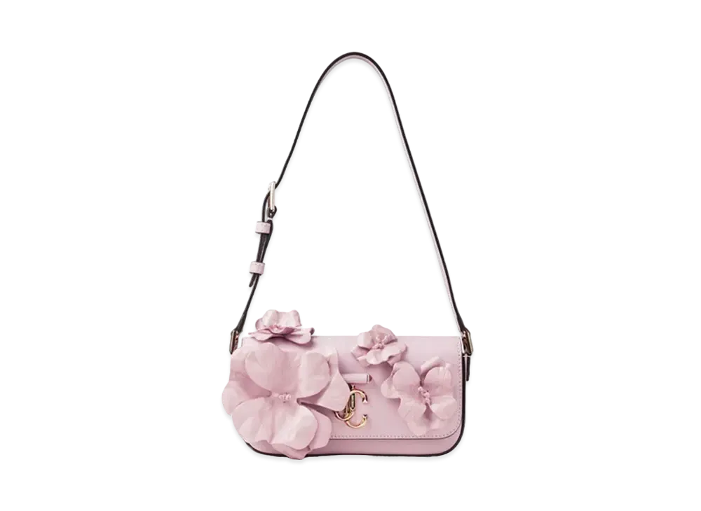 Jimmy Choo Avenue Mini Shoulder Leather Mini Shoulder Bag With Flowers "Rose/Light Gold"