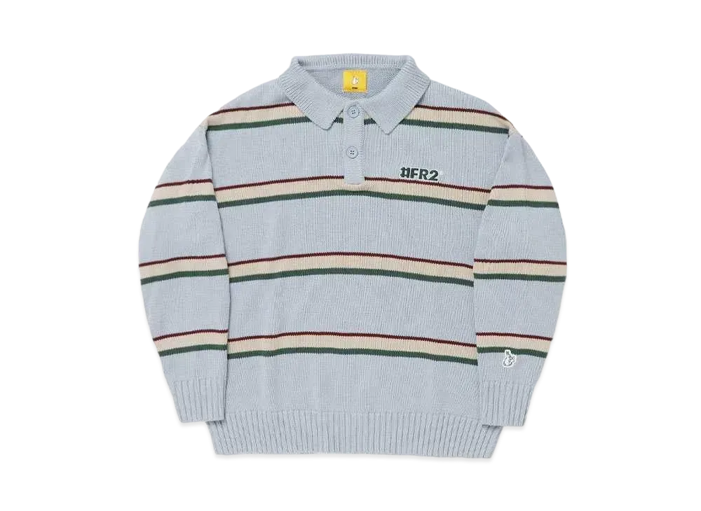 FR2 Multi Stripe Knit Longsleeve Polo shirt "Sax Blue"