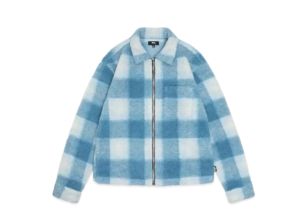 Stussy Zip Sherpa Shadow Plaid "Lt. Blue"
