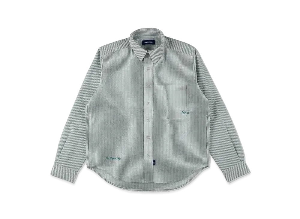 WIND AND SEA Seersuker Stripe Shirt "Green"