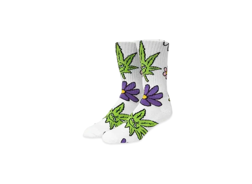 HUF Spring 24 Green Buddy Blossom Socks "White"