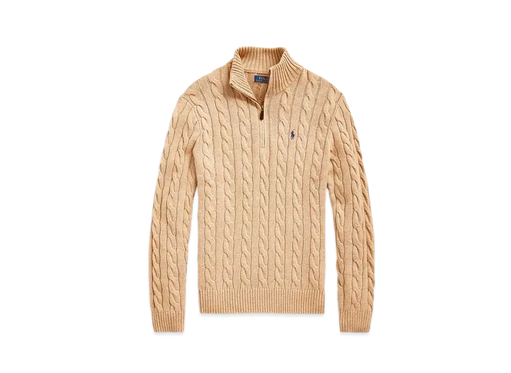 Polo Ralph Lauren Cable-Knit Cotton Quarter-Zip Sweater "Brown"