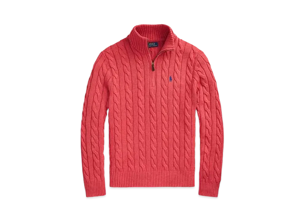 Polo Ralph Lauren Cable-Knit Cotton Quarter-Zip Sweater "Red"