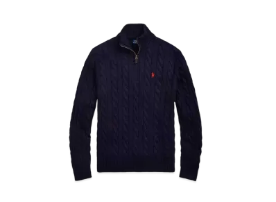 Polo Ralph Lauren Cable-Knit Cotton Quarter-Zip Sweater "Blue"