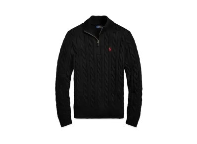 Polo Ralph Lauren Cable-Knit Cotton Quarter-Zip Sweater "Black"