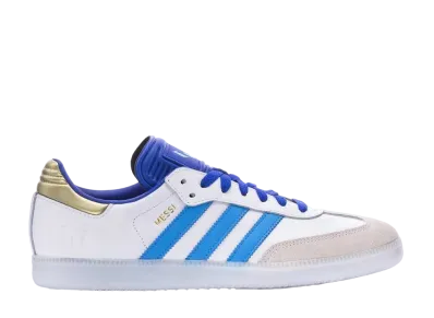 Lionel Messi × adidas Samba "Footwear White/Blue/Metallic Gold"