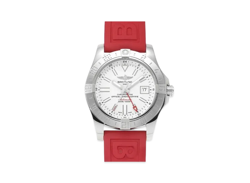 Breitling Avenger II GMT "White/Red/Stainless Steel"