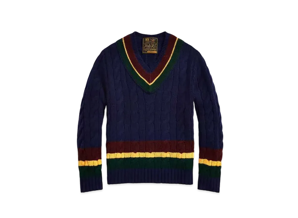 Polo Ralph Lauren Cable-Knit Wool-Cashmere Cricket Sweater "Blue"