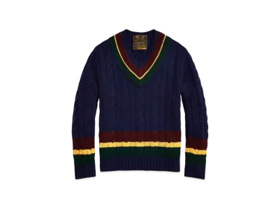 Polo Ralph Lauren Cable-Knit Wool-Cashmere Cricket Sweater "Blue"