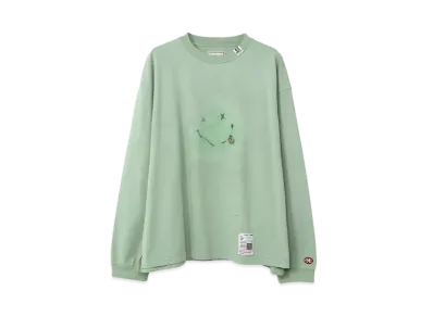 Maison MIHARA YASUHIRO Distressed Smily Face Printed Long Sleeve T-shirt "Green"