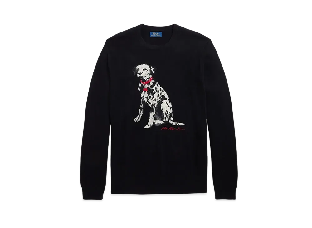 Polo Ralph Lauren Dalmatian Intarsia Knit Cashmere Sweater "Black"