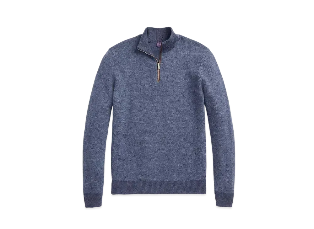 Ralph Lauren Purple Label Cashmere Quarter-Zip Sweater "Blue"