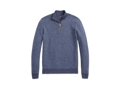 Ralph Lauren Purple Label Cashmere Quarter-Zip Sweater "Blue"