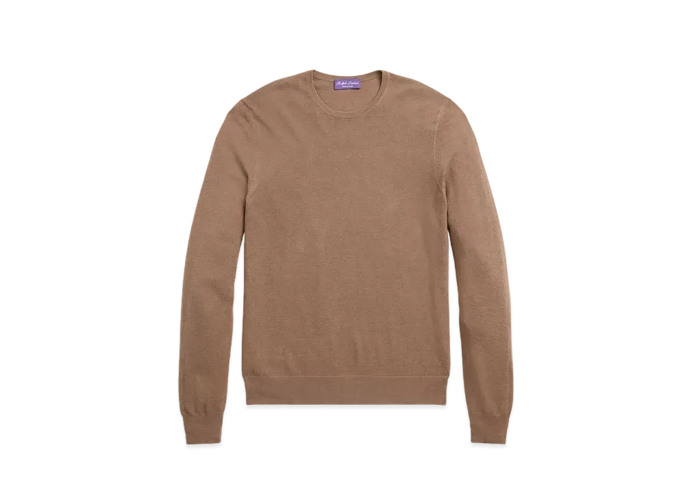 Ralph Lauren Purple Label Textured Silk-Cotton Crewneck Sweater "Brown"