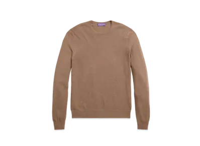 Ralph Lauren Purple Label Textured Silk-Cotton Crewneck Sweater "Brown"