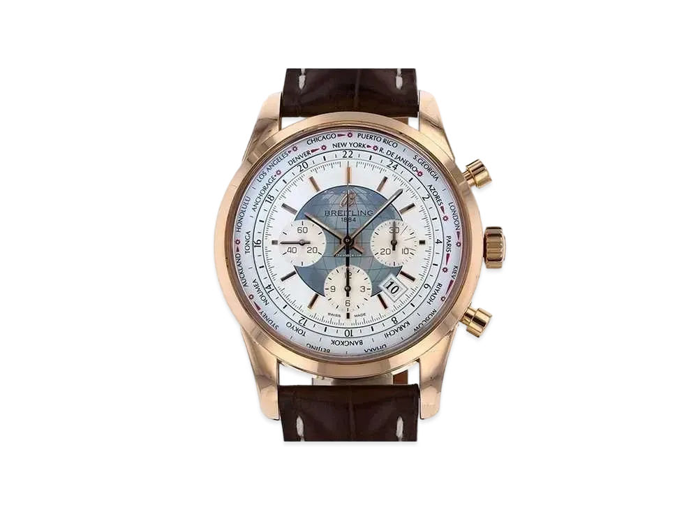 Breitling Transocean Chronograph Unitime "White/Rose Gold"