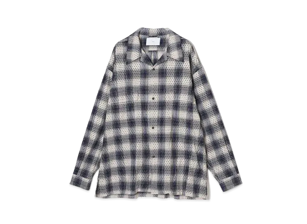 SUGARHILL PUNCHING YAK OMBRE PLAID OPEN COLLER BLOUSE "BLUE OMBRE"