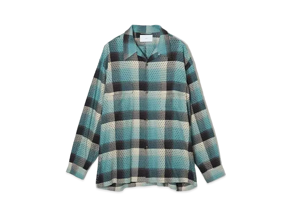 SUGARHILL PUNCHING RAYON OMBRE PLAID OPEN COLLER BLOUSE "GREEN OMBRE"