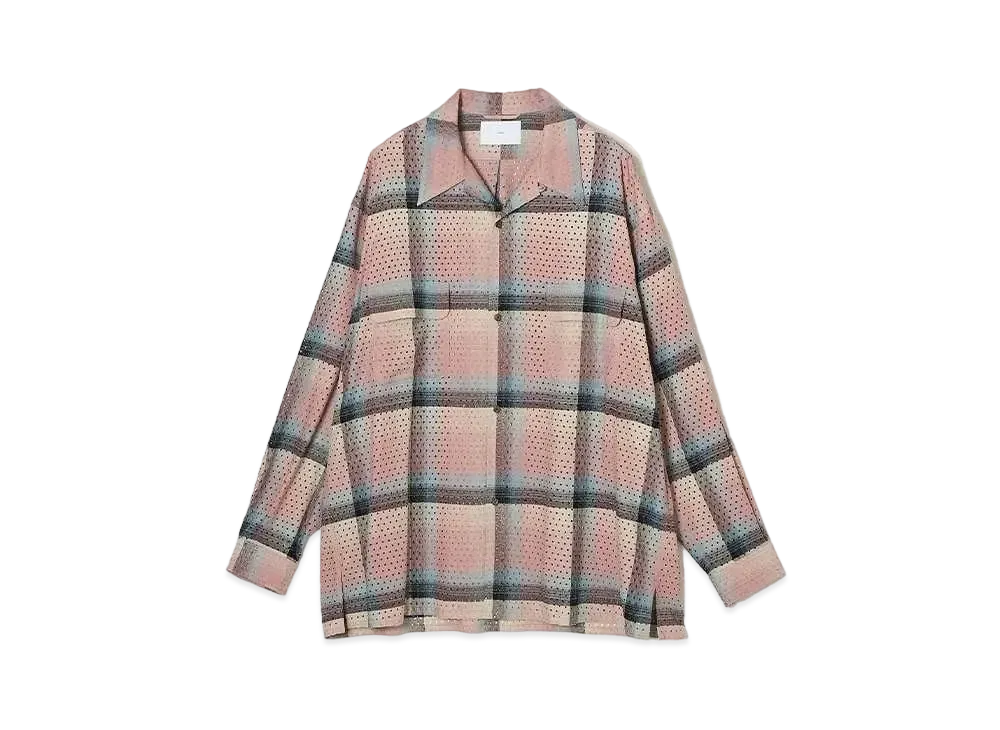 SUGARHILL PUNCHING RAYON OMBRE PLAID OPEN COLLER BLOUSE 
