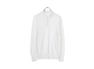 COMOLI 18G Long Sleeve Knit Polo "White"