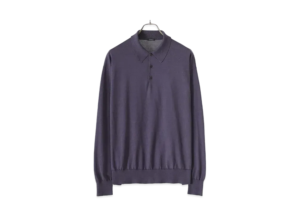 COMOLI 18G Long Sleeve Knit Polo "Fade Navy"