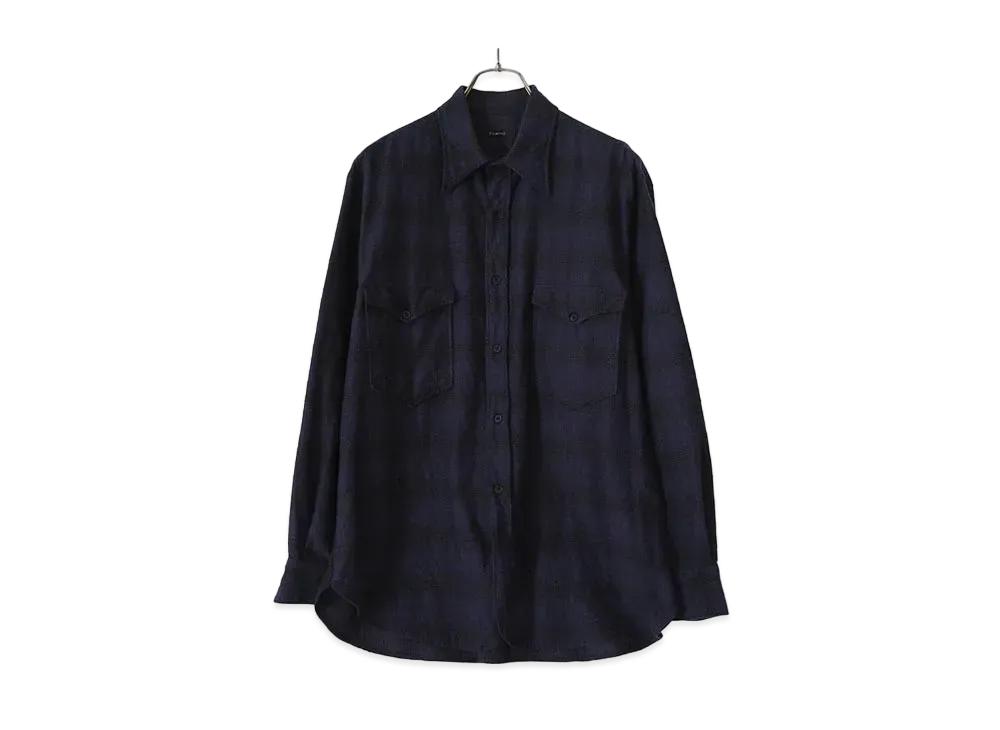 COMOLI Wool Silk Work Shirt "Navy"