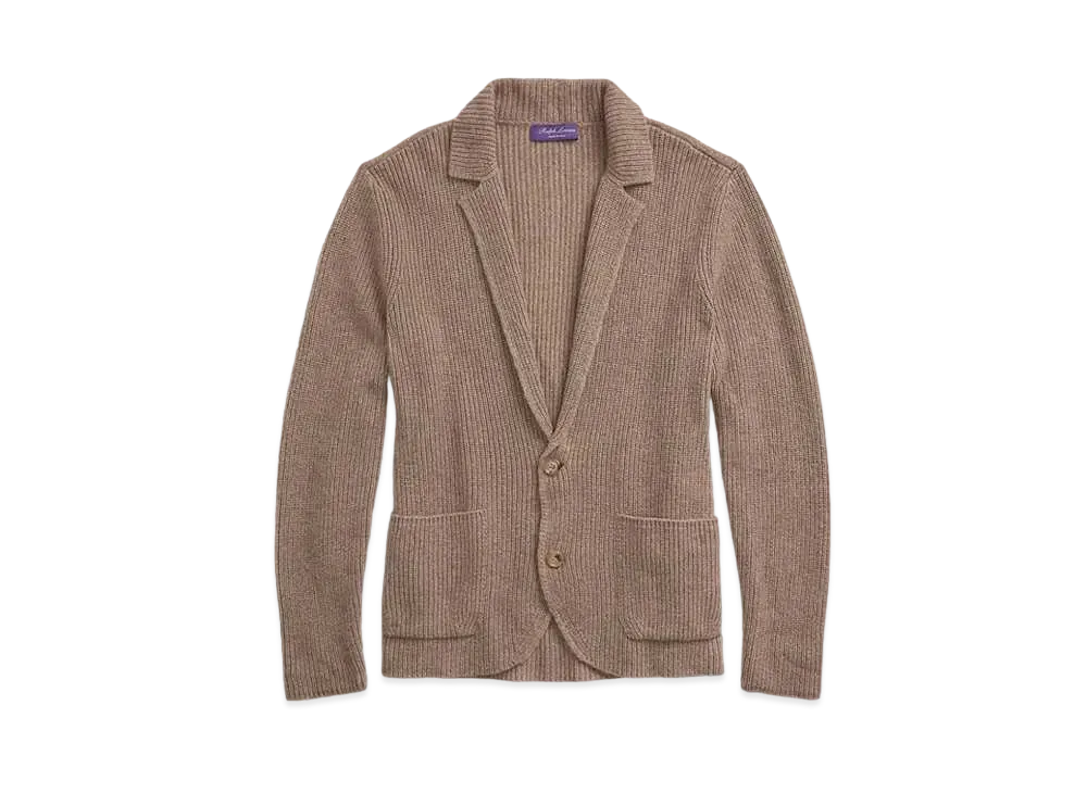 Ralph Lauren Purple Label Rib-Knit Cashmere Blazer Cardigan "Brown"