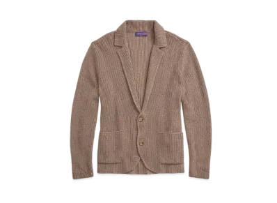 Ralph Lauren Purple Label Rib-Knit Cashmere Blazer Cardigan "Brown"