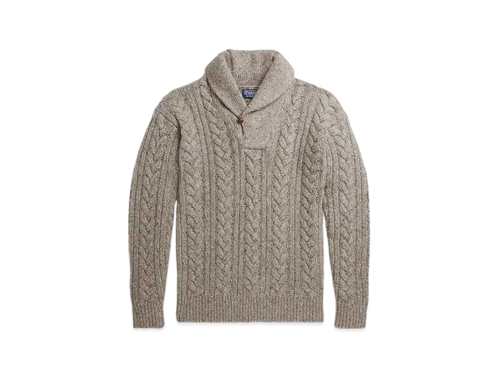 Polo Ralph Lauren Cable Knit Shawl Sweater "Brown"