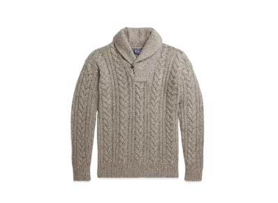 Polo Ralph Lauren Cable Knit Shawl Sweater "Brown"
