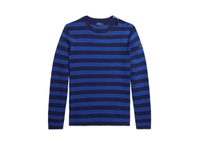 Polo Ralph Lauren Striped Rib-Knit Cotton-Cashmere Sweater "Blue"