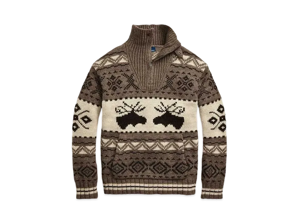 Polo Ralph Lauren Mousse Intarsia Quarter-Zip Sweater "Brown"
