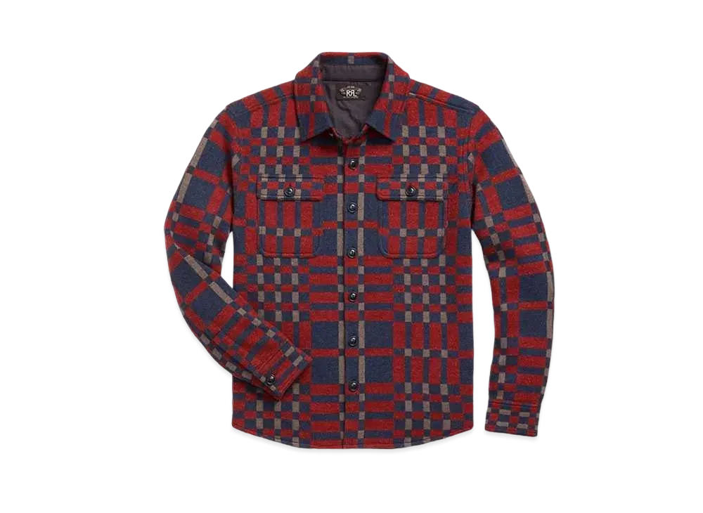 RRL Ralph Lauren (Limited Collection)Plaid Wool Blend Work Shirt Sweater "Red"