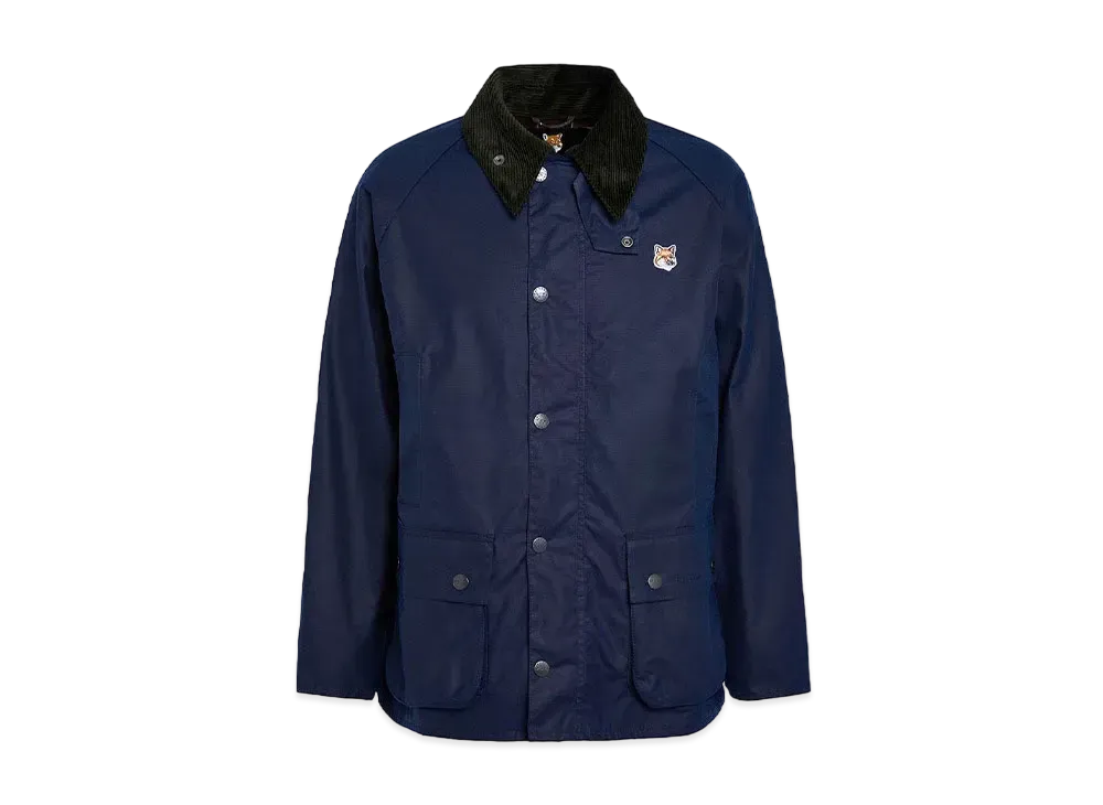 Barbour x Maison Kitsune Beaufort FOX Logo Waxed Cotton Blouson "Navy"