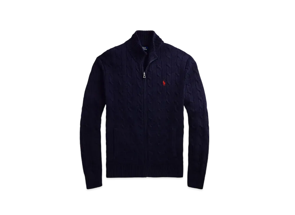 Polo Ralph Lauren Cable-Knit Cotton Full-Zip Sweater "Blue"