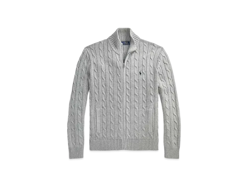 Polo Ralph Lauren Cable-Knit Cotton Full-Zip Sweater "Gray"