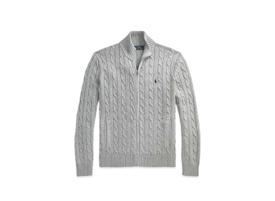 Polo Ralph Lauren Cable-Knit Cotton Full-Zip Sweater "Gray"