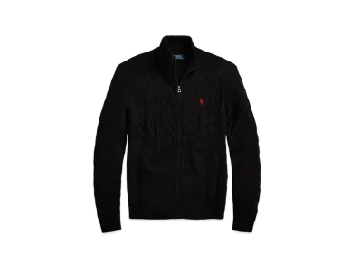Polo Ralph Lauren Cable-Knit Cotton Full-Zip Sweater "Black"