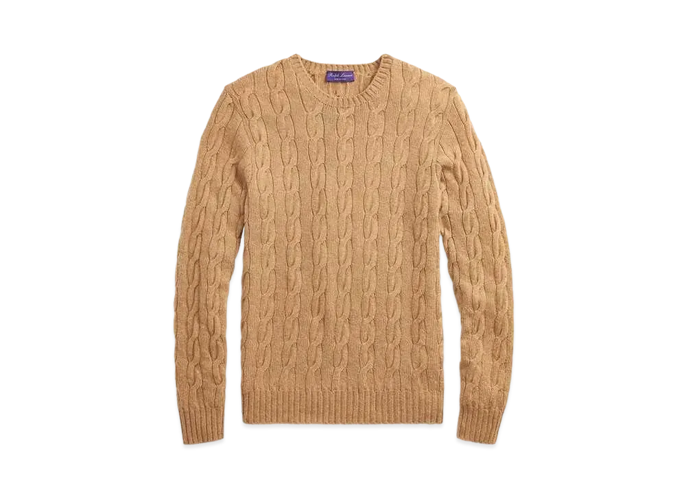 Ralph Lauren Purple Label Cable Knit Cashmere Sweater "Brown"