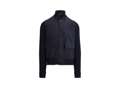Ralph Lauren Purple Label Suede Front Cashmere Cardigan "Navy"