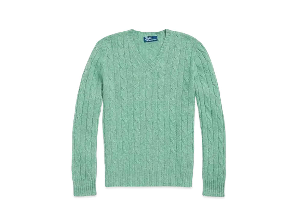 Polo Ralph Lauren Cable-Knit Cashmere V-Neck Sweater "Green"