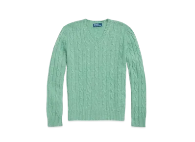 Polo Ralph Lauren Cable-Knit Cashmere V-Neck Sweater "Green"
