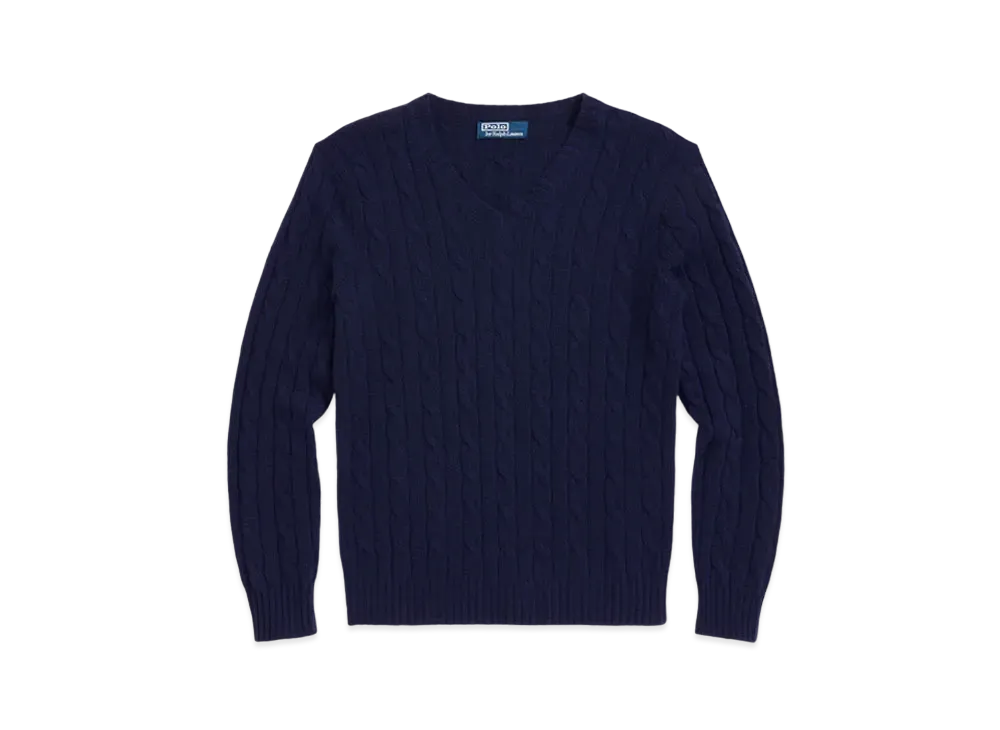 Polo Ralph Lauren Cable-Knit Cashmere V-Neck Sweater "Blue"