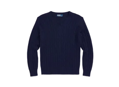 Polo Ralph Lauren Cable-Knit Cashmere V-Neck Sweater "Blue"