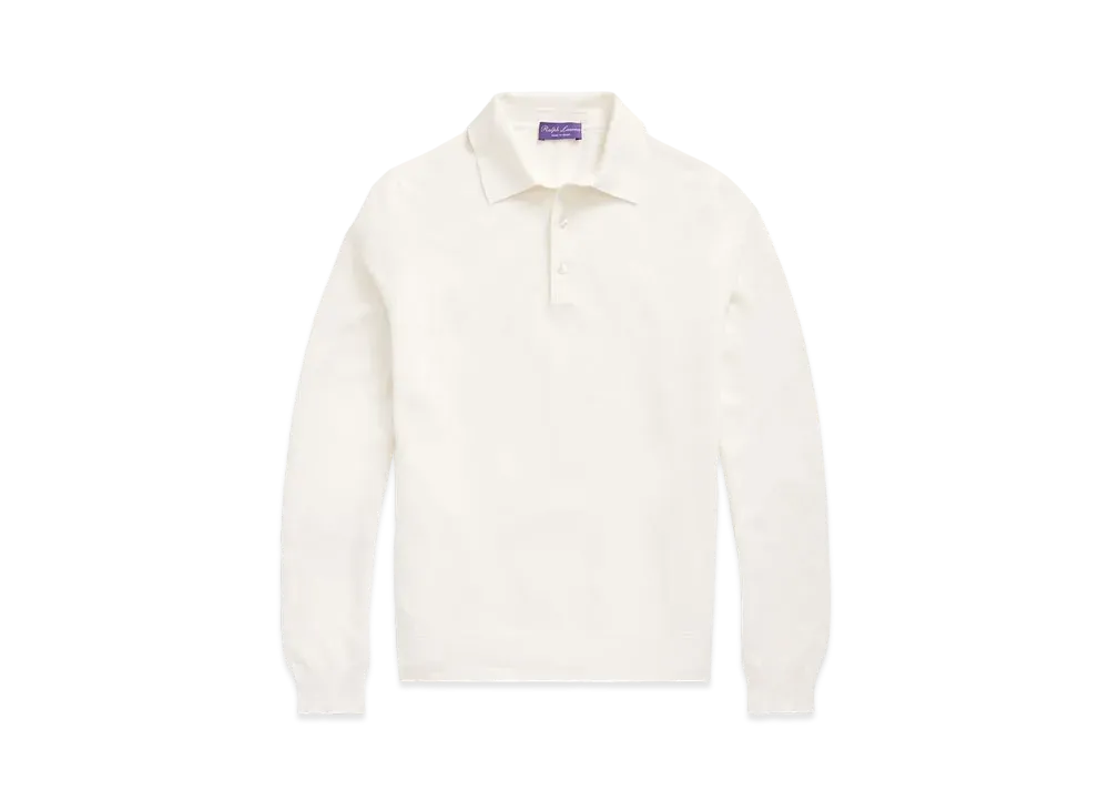 Ralph Lauren Purple Label Monogram Silk Blend Polo Collar Sweater "Natural"