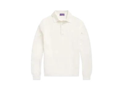 Ralph Lauren Purple Label Monogram Silk Blend Polo Collar Sweater "Natural"