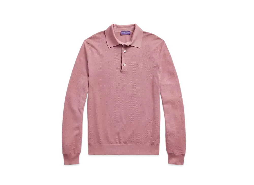 Ralph Lauren Purple Label Monogram Silk Blend Polo Collar Sweater "Pink"