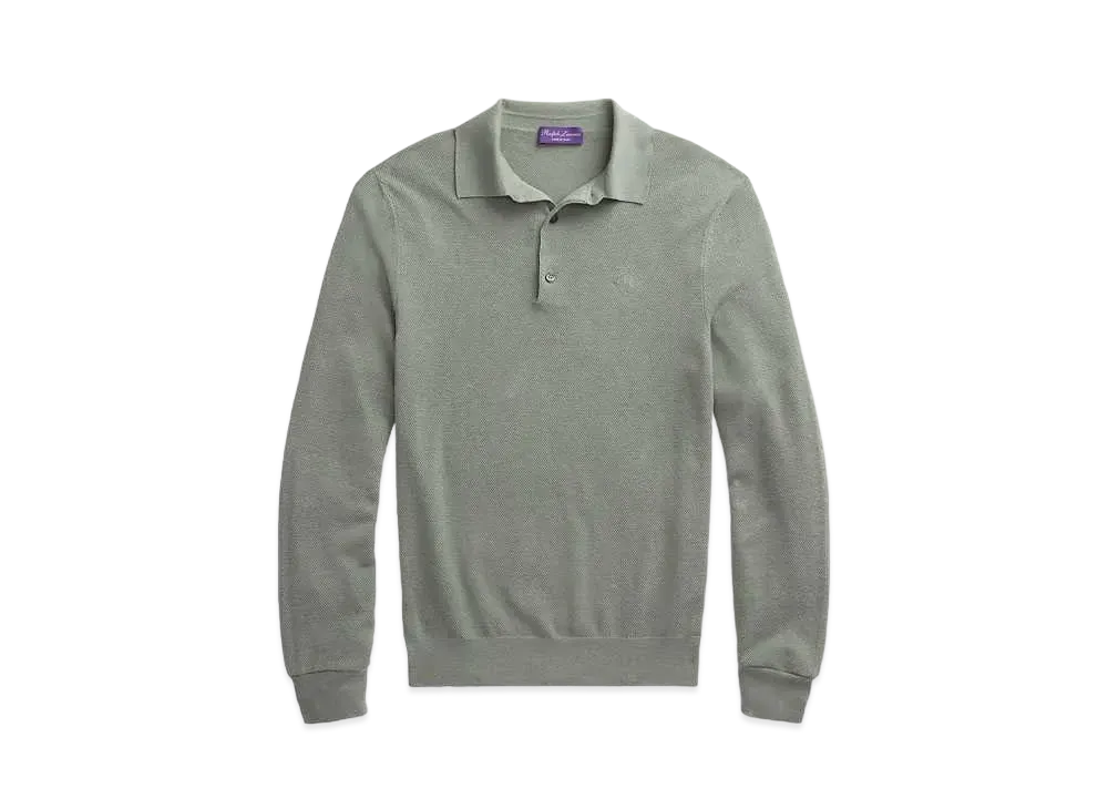 Ralph Lauren Purple Label Monogram Silk Blend Polo Collar Sweater "Green"