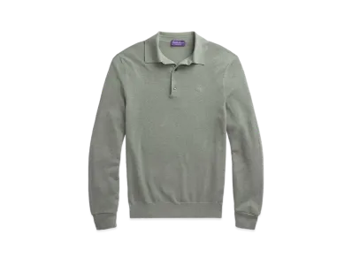 Ralph Lauren Purple Label Monogram Silk Blend Polo Collar Sweater "Green"