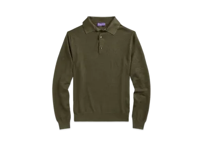 Ralph Lauren Purple Label Monogram Silk Blend Polo Collar Sweater "Brown"